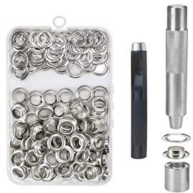 Grommet Tool Kit - 150 Sets Grommet Eyelets 10 mm Inner Diameter with Hole Tool, Grommet Adjustment Tool and Storage Box 100 Pieces