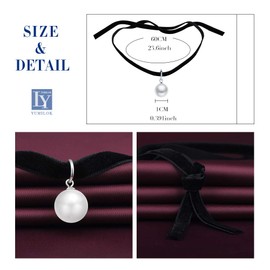 Yumilok Women Ladies Girls Choker Necklace with Beads Pendant Black Velvet Collar Beautiful Gift, Silver, Pearl