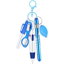 MotiMind MotiMind 6 Pcs Nurse Pen Set Include Permanent Marker Pen Retractable Ballpoint Pen Keychain Clip Foldable Scissors Lights LED Flashlight Keychain for Nurse Accessories(Blue)