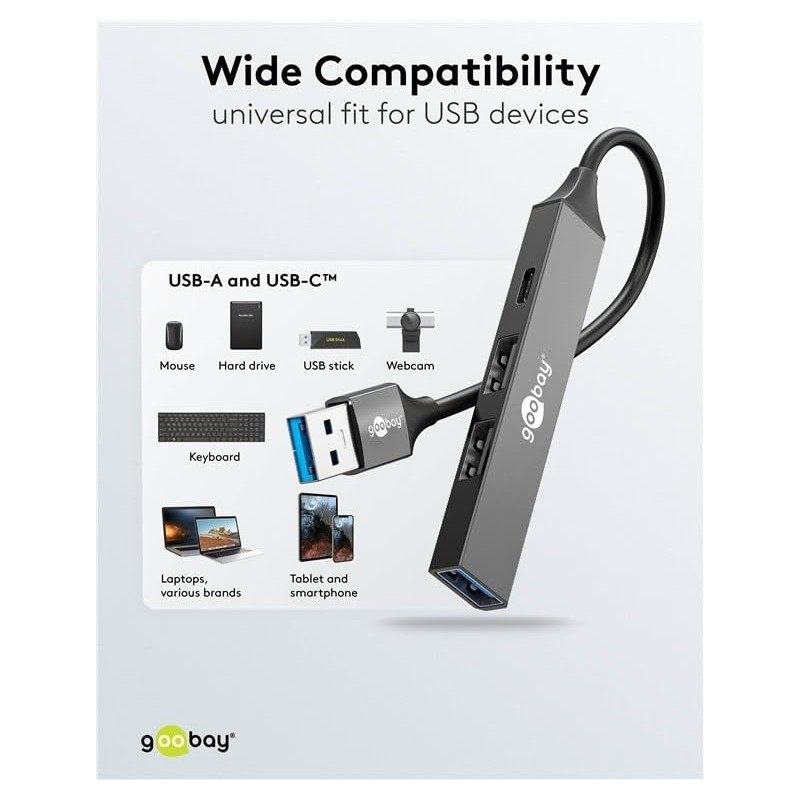 goobay 4-Port USB 3.2 Hub Slim, Multiple Plug, 5 Gbits,