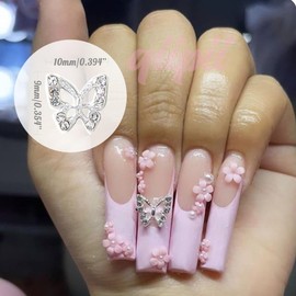 qiipii 24pcs Silver Butterfly Nail Charms Bulk 3D Charms for Acrylic Nails, Butterflies Nail Rhinestones Charms Nail Alloy Studs Nail Art Jewels Diamonds Gems Decor Supplies for Nails Face Makeup DIY