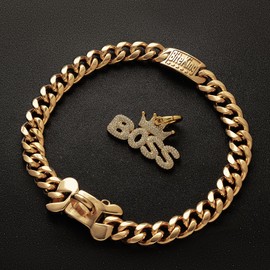 18K Cuban Link Dog Collar, 15MM Gold Dog Chain Collar, Heavy Duty Walking Metal Pet Cuban Collar Jewelry for Large Dogs, 20 inch