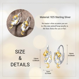 Cat Hoop Earrings Sterling Silver Small Animal Leverback Hoop Earrings Cat Huggie Hoop Earrings for Sensitive Ears Cat Jewelry Gifts for Women