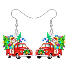 BONSNY Acrylic Dangling Novelty Funny Christmas Truck Tree Earrings Hypoallergenic Designer Jewelry Gifts For Women (Rose)