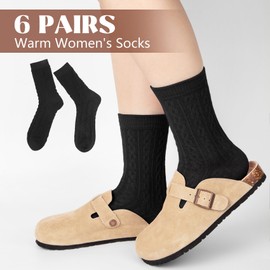 6 Pairs Merino Wool Warm Socks for Women, Hiking Cozy Thermal Crew Boot Socks for Winter And Christmas Gifts(Black)