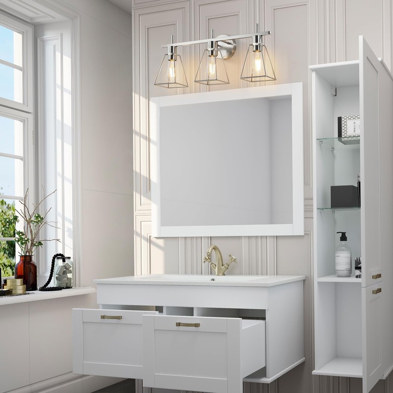 HAHZT Industrial Bathroom Vanity Lights: 3-Lights Silver Brushed Nickel Vintage
