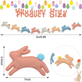 Fanfanwin Easter Bunny Banner with String 9.84ft Felt Bunny Rabbit Garland Easter Wall Hanging Bunting Garland Colorful Decor for Mantle Fireplace Home Outdoor Party Supplies