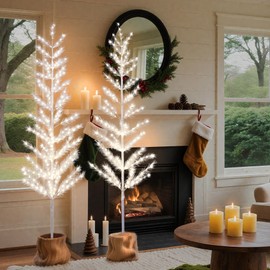 Lightshare 6FT Feather Lighted Tree Set of 2, 244L Warm White LED Decorative Trees with Metal Base, Elegant Indoor Floor Lamp for Home, Wedding, Party, Holiday Décor