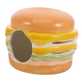Hohopeti Hamster Hideout Ceramic House Burger Shaped Pet Nest for Small Animals Safe and Wear Resistant Design for Sleeping and Playing Present for