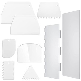 AFUNTA Raspador de Pasteles Kit de Decoración de Pasteles, 7 PCS Raspador de Masa Espátula para Pasteles Raspador de Tazón Alisador de Glaseado con 2 PCS Raspador Acrílico Alisador de Pasteles, para