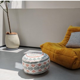 MOCOFO Unstuffed Round Pouf Covers Boho Colorful Geometric Ottoman Pouf Cover with Handle Design,Decoration Footstool for Living Room,Bedroom,Patio (Sage Green/Terracotta)