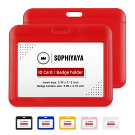 SOPHIYAYA 2 Pack Sliding Horizontal Badge Holder Hard Plastic Key Card Work Badge Sleeve for Office School Factory Teacher Student (Red)