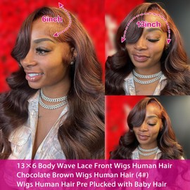 Yumkot 13x6 Chocolate Brown Body Wave Lace Front Wigs Human Hair Pre Plucked 180% Density HD Lace Frontal Wigs with Baby Hair Glueless Brown Wigs for Women 22Inch