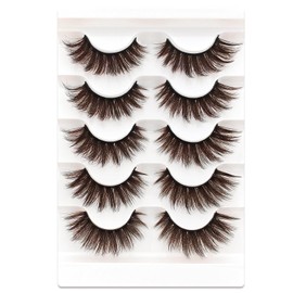 5 Paare 3D Brown Falsche Wimpern Katzenauge, Flauschiges Volumen Curly Cat-Eye Künstliche Wimpern Natürlich Look, Wiederverwendbar Handgemacht Faux Mink Make-up-Wimpern(B-12)
