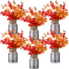 Zeyune 6 Sets Fall Thanksgiving Table Centerpiece Decoration 18 Pcs Harvest Artificial Flower Stem Faux Fall Arrangement with 6 Pcs Metal Pot for Autumn Farmhouse Home Kitchen Dining Indoor Decoration