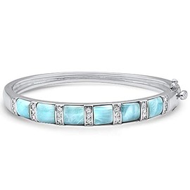 CloseoutWarehouse Bar Set Larimar Cubic Zirconia Designer Bangle Bracelet Sterling Silver