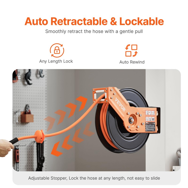VEVOR Retractable Air Hose Reel, 3/8IN x 50FT Rubber Air