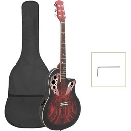 Glarry 41in Acoustic-Electric Guitar, 6 String Cutaway Guitar with EQ-7545R Bass Preamp with Four-Band EQ, Unique Round-back Design, Fantastic Touch, Accurate Tune and Unmatched Sound (Red):_Red