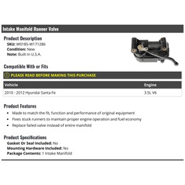 Marketplace Auto Parts - Intake Manifold Runner Valve - Compatible with 2010-2012 Hyundai Santa Fe 3.5L V6 (Vehicle Built in USA)