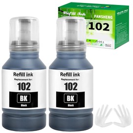 FANSHENG 102 Ink Compatible with Epson 102 ink refill bottles for EcoTank ET-2850 ET-4850 ET-2856 ET-3850 ET-15000 ET-2750 ET-2751 ET-2700 ET-3700 ET-3750 ET-4750 ET-4856 ET-2756 (2 Pack, Black x 2)