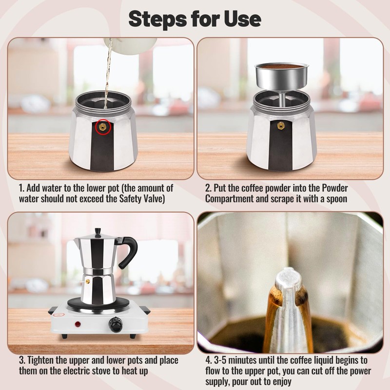Vaolvpant 2 Cup Aluminum Moka Pot Classic Stovetop Espresso Coffee