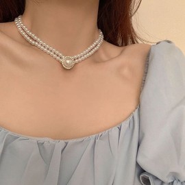 Pearl Choker Necklace for Women 18K Gold Multilayer Crystal Pearl Necklace Pearl Bracelet Fashion Cool Style Choker Wedding Bridesmaid Party Jewelry To My Wife Soulmate Jewelry Gift