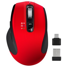 CHHI Wireless Bluetooth Mouse with USB A, USB C Receiver, Rechargeable, Multi Device Mouse, Silent, Ergonomic, Full Size, Portable, for iPad/MacBook/PC/Computer/Laptop-Red