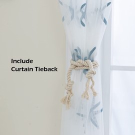 eTRY Embroidered Teal Starfish Sheer Curtains for Living Room 96 inches Long Rod Pocket Retro Voile Window Curtains Drapes for Bedroom 52 x 96 Inch 1 Panel