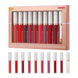 10 Colores Lápiz Labial, Maquillaje de Larga Duración, Hidratante, Brillo de Labios, Resistente al Agua, Antiadherente, Resistente al Color y Acabado 