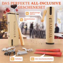 Head Massager Scalp & Back Scratcher Set for Sustainable Relaxation - 100% All-Inclusive Gift Set Including 2X Ribbons - Gifts for Men - Gifts for Women - Christmas Gifts for Him and Her - Mens Gifts