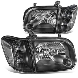 DNA MOTORING Pair of OE Style Headlights Compatible with 05-07 Sequoia / 05-06 Tundra Crew Cab,Black/Clear,HL-OH-TT054P-BK-CL1