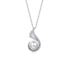 FANCIME Women's Necklace with Freshwater Cultured Pearls Pendant Chain with Zirconia Made of 925 Sterling Silver with Natural Pearls Gemstone June Birthstone Jewellery for Girls - Chain Length: 40 + 5