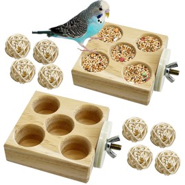 Hamiledyi 2 Pack Wooden Foraging Bird Toys - Interactive Slow Feeder Enrichment for Conures, Budgies and Lovebirds | Cage Climbing Puzzle Toys for Small Parrots Promoting Natural Pecking Behavior