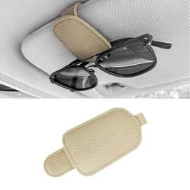 Couslcd Sunglass Holder for Car Visor, Magnetic Leather Car Glasses Eyeglass Clip, Ticket Card Clip Sunglasses Mount, Universal Auto Interior Accessories for SUV Truck Sedan (Beige)