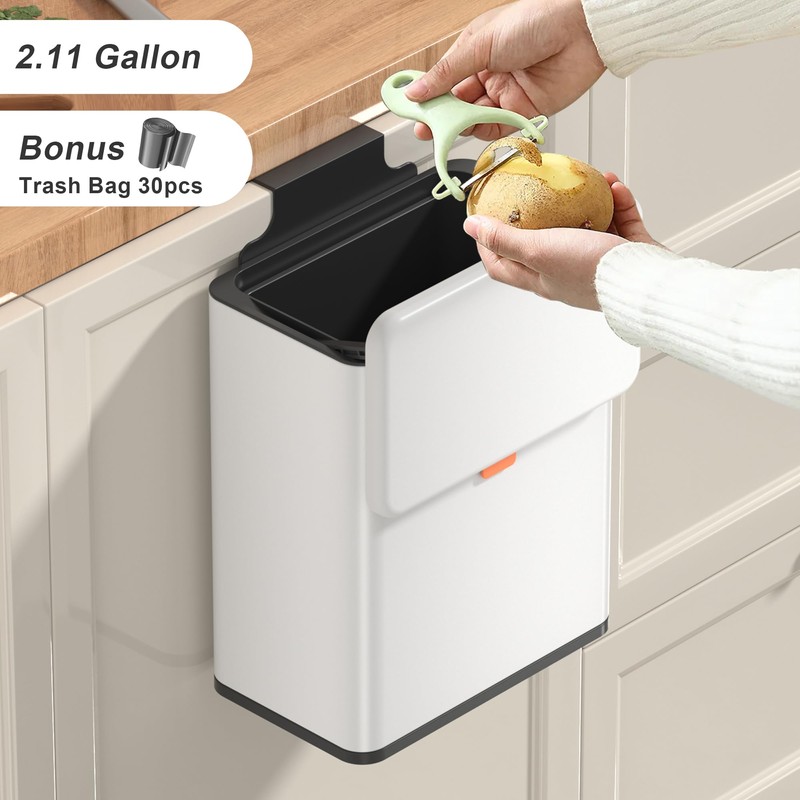 Mbillion Kitchen Compost Bin Hanging Trash Can with Lid 2.1