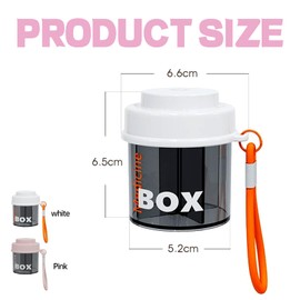 mengger Pack of 2 Pill Boxes, Plastic, Round Tablet Box, Small with 4 Compartments, Daily Pill Organiser, Portable Travel Pill Case, Suitable for Tablets, Vitamins, Fish Oil (White Pink)