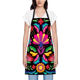 Smooffly Colorful Mexican Floral Apron,Adjustable Neck Bib Apron for Men Women,Suitable for Kitchen Cooking Waitress Chef Apron