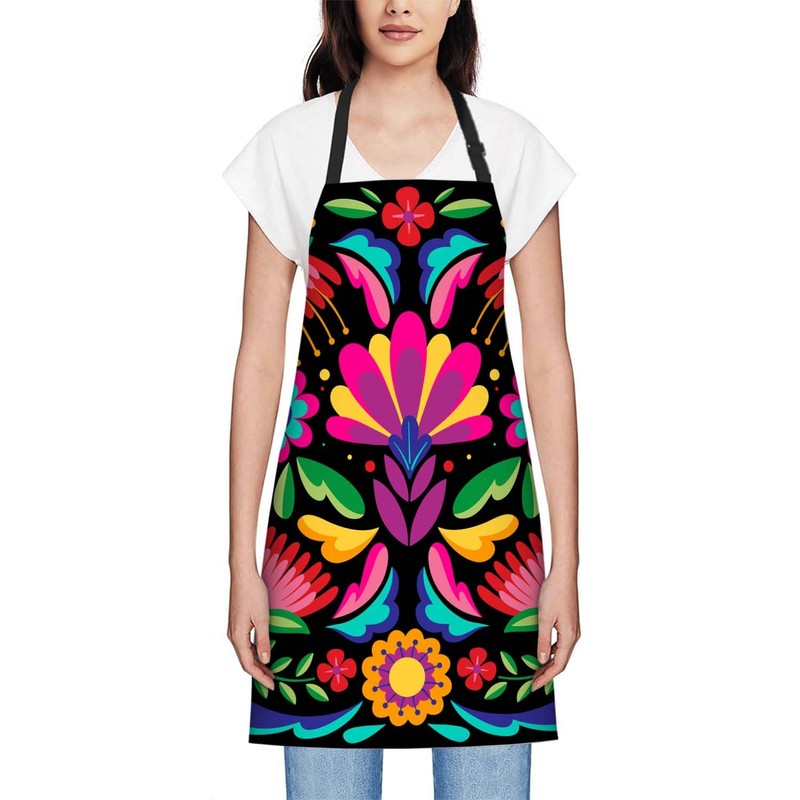 Smooffly Colorful Mexican Floral Apron,Adjustable Neck Bib Apron for Men