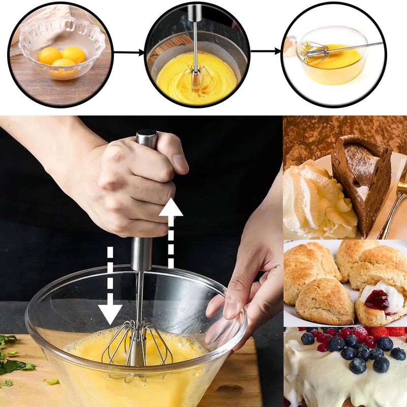 2 PCS Hand Push Whisk Egg Blender Semi Auto Rotating