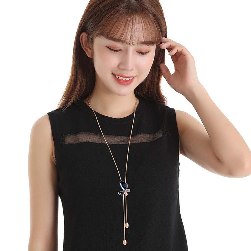 DAZZARRY Women's Butterfly Pendant Y Long Chain Design Lariet Necklace