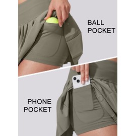 YYV Women's Pleated Tennis Skirt with 3 Pockets Golf Stretchy High Waisted Skort Skirts for Women Athletic Workout Casual（Grey Sage L）