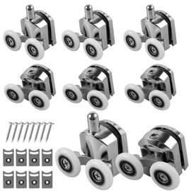 23mm Curved Shower Door Rollers,8Pcs Aluminum Alloy Top and Bottom Shower Glass Door Wheel,Quiet Shower Door Pulley Replacement with Anti-Collision Pad and Screws for 4-6mm Glass Door