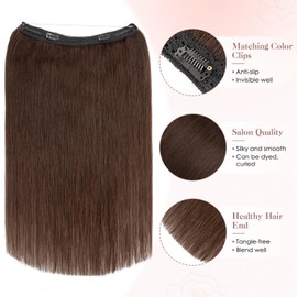 S-Noilite Invisible Wire in Human Hair Extensions 100% Real Remy Human Hair with Clips Adjustable Hidden Wire in Hair Extension for Women 12 inch Dark Brown