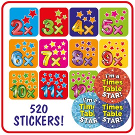 520 Mixed Times Tables Multiplication Maths Im A Times Tables Star Motivational Childrens Pupils Teachers School Praise Reward Stickers Value Pack 20mm Primary Teaching Services