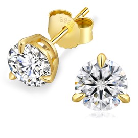 KRKC Moissanite Earrings for Women, S925 Silver Diamond Stud Earrings 3/4/6 Claw, 14K Gold/White Gold Plated VVS1 D Colour, 0.6/1/1.2/1.6/2/3 Carat Nickel Free Round Earrings, S925 silver