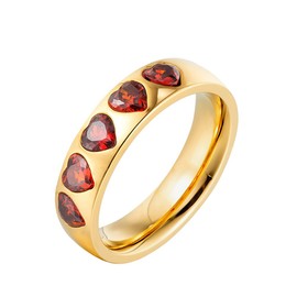 PAMTIER Women Stainless Steel Heart Engagement Rings Inlay Red Heart Cubic Zirconia Wedding Anniversary Propose Ring Gold Size 7