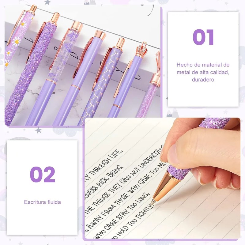 11 Pzs Lapiceros Diamante Bolígrafos Brillo Pluma Exterior Violeta