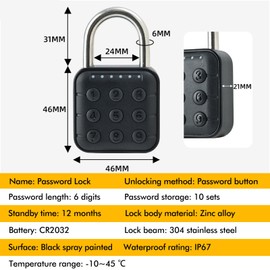 SPORWAY Combination Padlock: 6 Digit Padlock, Lock with Combination Code, IP67 Waterproof Metal Locker Lock for Gym, Office, Home, Garden, Cupboard