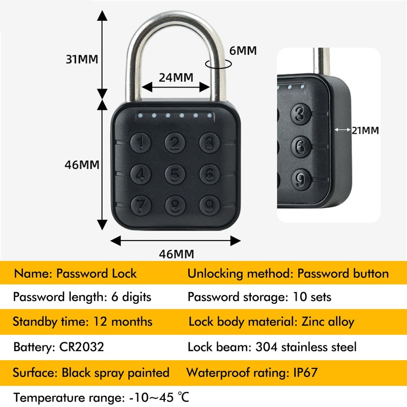 SPORWAY Combination Padlock: 6 Digit Padlock, Lock with Combination Code,