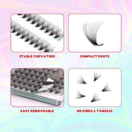 Volume Eyelashes, Pre-Fanned 20D Prefabricated Russian Eyelash Extension Volume Bouquet, 0.07 D Curl, 8-14 mm Mix, Short Handle, Natural Volume Eyelashes (20D-0.07-D-(8-14)